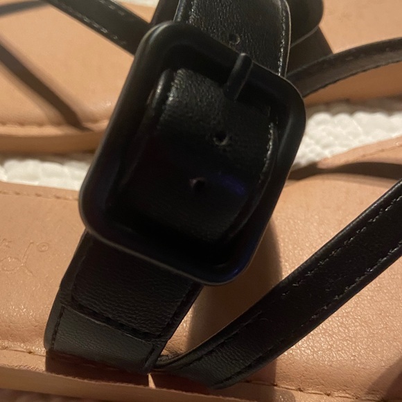 Splendid Black Strappy Slide Sandals with Tan Footbed - Picture 3 of 6